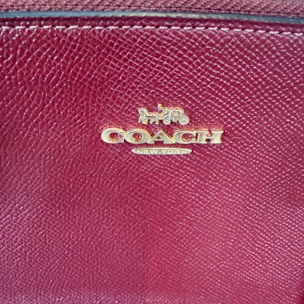 Coach Burgundy ETTA Carryall Crossgrain Leather Triple Zip Gold Hardware Handbag - Picture 4 of 12